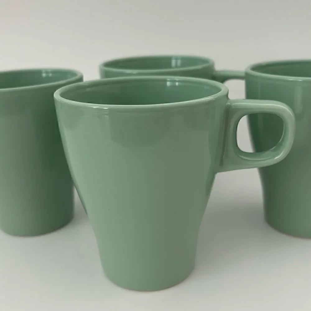 IKEA Fargrik Ceramic Coffee Tea Mugs Set of 4 Light Green Stackable